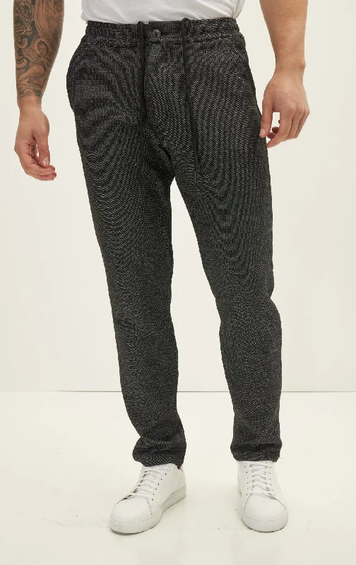 Men's Patterned Pants with PlaidsCasual One Button & Drawstring Closure Pants - Navy