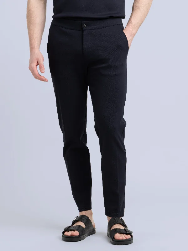 Men's Pants with Side PocketsNavy Cotton Piqué Jogger Trousers