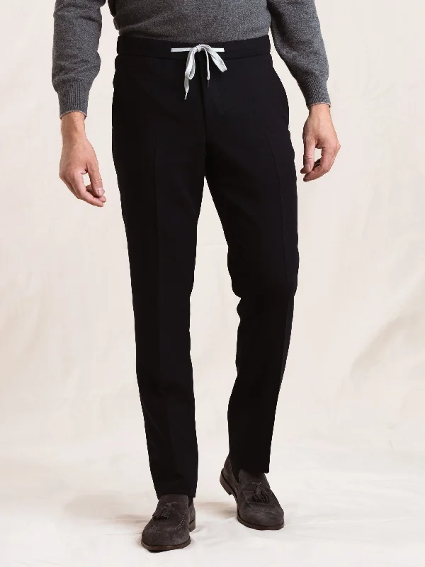 Men's Pants with Belt LoopsNavy Wool-Blend Drawstring Pant