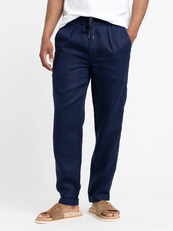 Men's Patterned Pants with StripesNewport Navy Prepster Slim Tapered Linen Pants