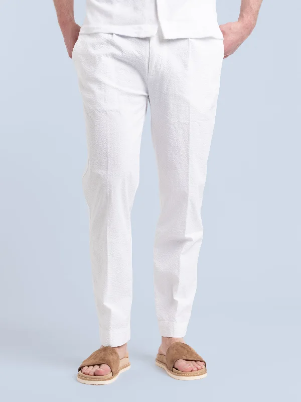 Men's Pants with Zippered PocketsWhite Cotton Weiss Trouser