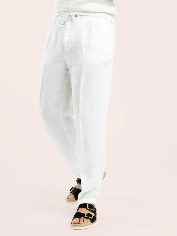 Men's High-Waisted Pants for a Retro StyleWhite Garment-Dyed Linen Gabardine Trousers